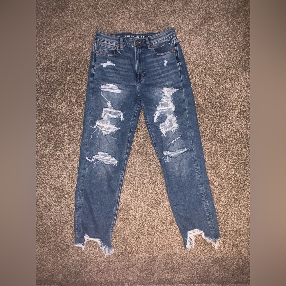 American Eagle distressed straight leg mom jeans